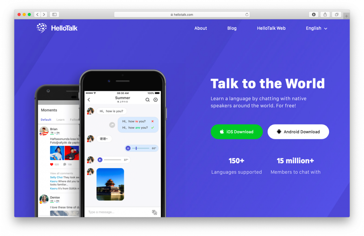 học tiếng anh với người nước ngoài Hello talk