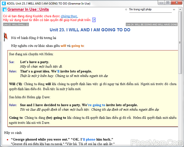 dịch tiếng Anh bằng Kool dictionary
