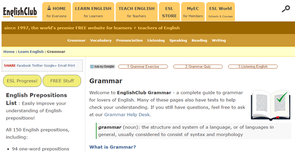 ngữ pháp tiếng anh qua website EnglishClub