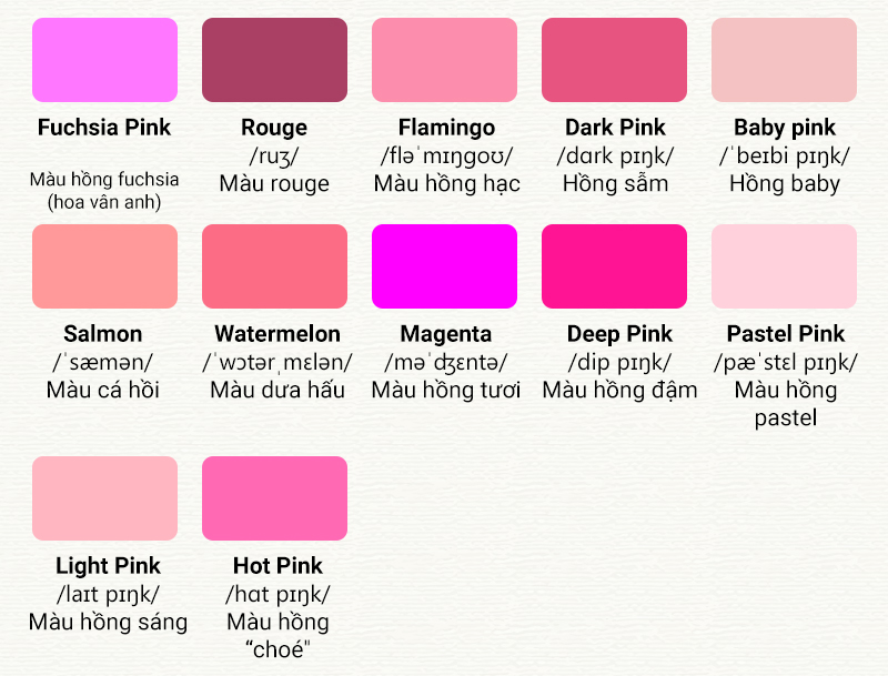 các màu trong tiếng anh