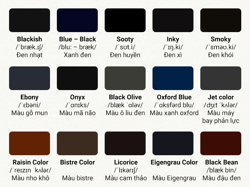 màu sắc trong tiếng anh