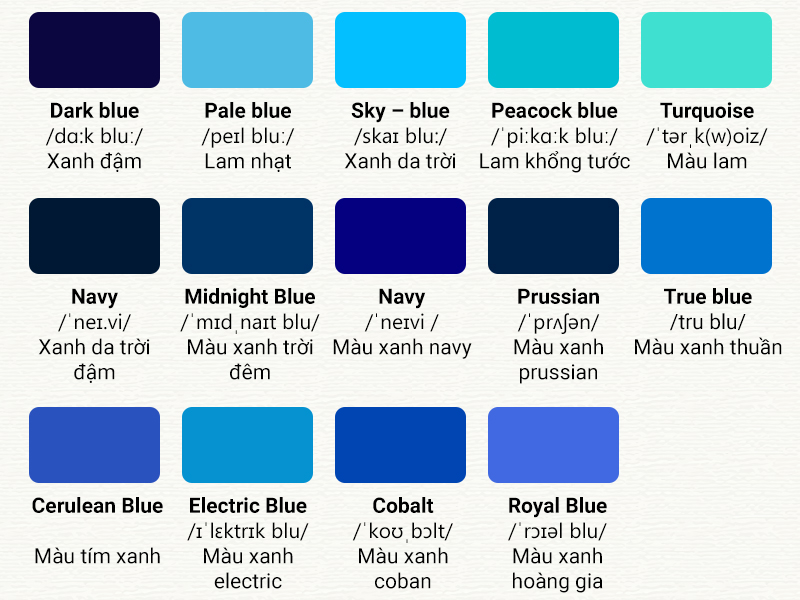 các màu trong tiếng anh