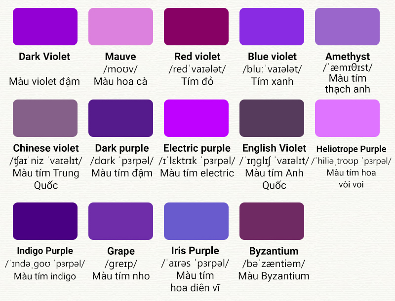 màu sắc trong tiếng anh