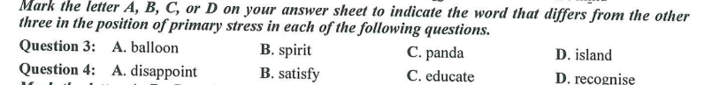 Dạng bài trọng âm- Đề thi minh hoạ ôn thi thpt quốc gia môn anh