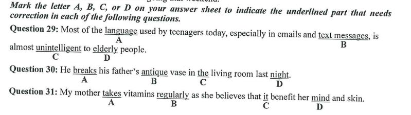 Dạng bài tìm lỗi sai ôn thi thpt quốc gia môn Anh