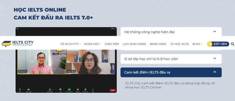 Khoá học IELTS online của IELTS CITY cam kết chất lượng đầu ra