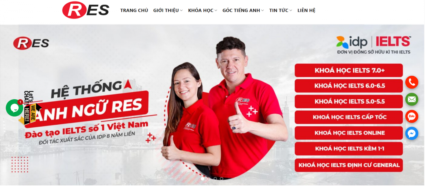 Minh hoạ khoá học ielts online của RES