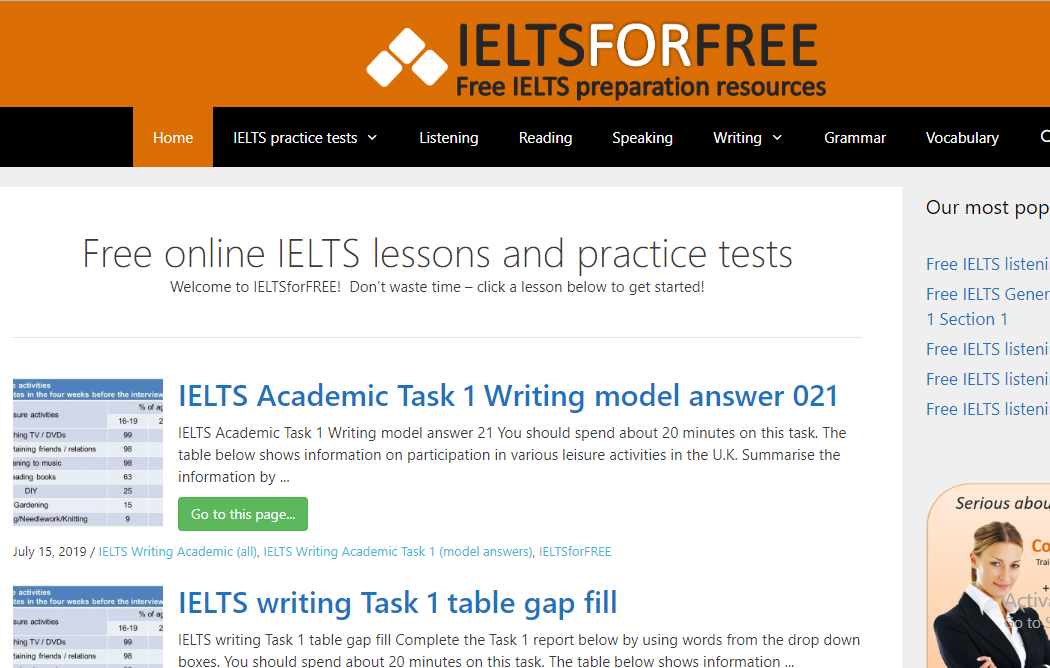 Truy cập trang web Ielts For Free để tham gia khóa học ielts online