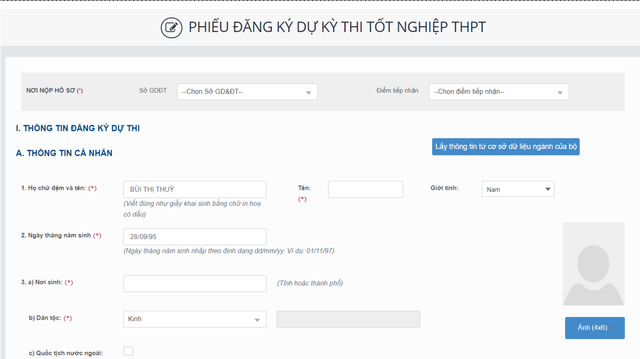 Phiếu đăng ký dự thi online - lịch thi THPT Quốc gia 2023