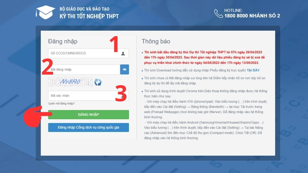 Bước 1 hướng dẫn đăng ký hồ sơ thi THPT Quốc gia 2023