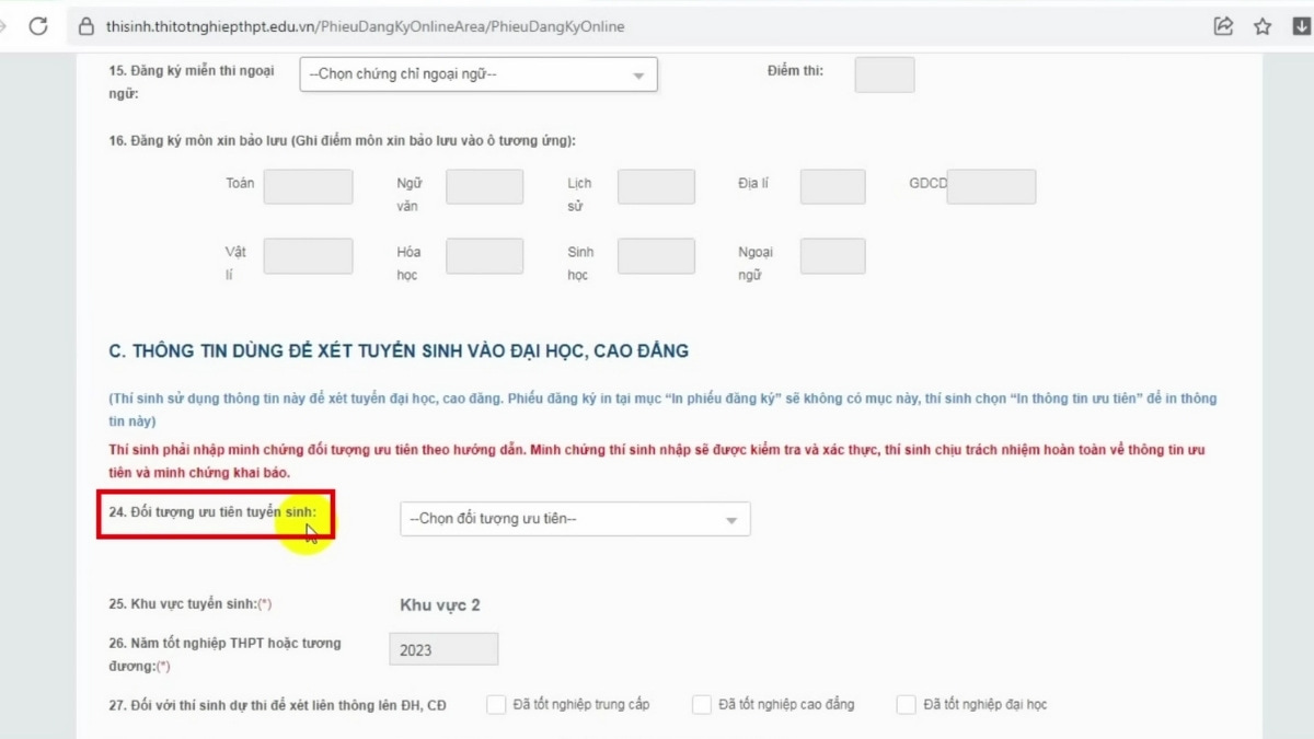 Đối tượng ưu tiên tuyển sinh trong kỳ thi THPT Quốc gia 2023