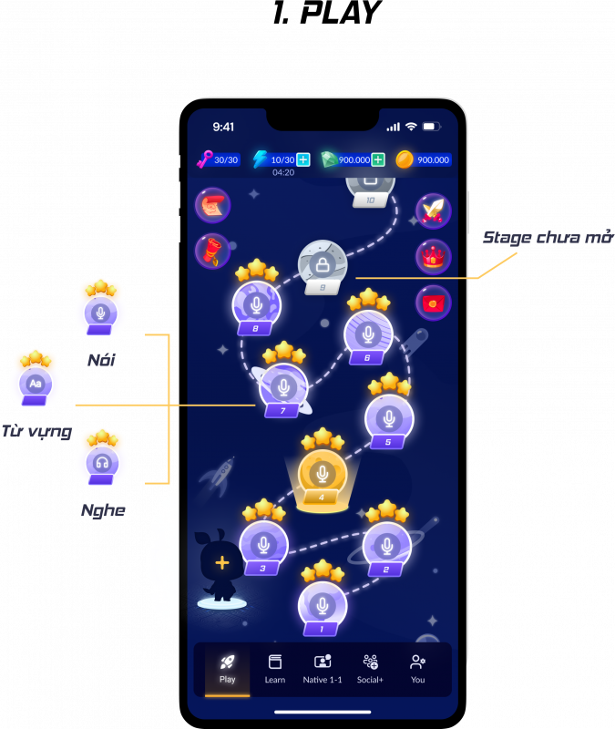 Giao diện phần Play của app luyện nói tiếng Anh Eng Breaking