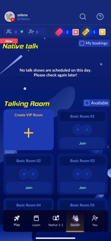 Social + tạo phòng kết bạn trò chuyện với bạn bè trên app luyện nói tiếng Anh