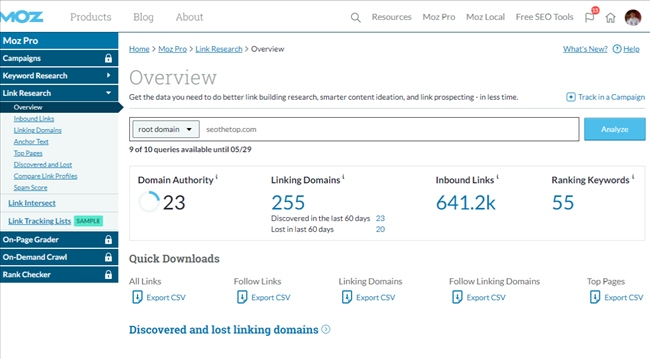 Công cụ SEO all-in-one - Moz