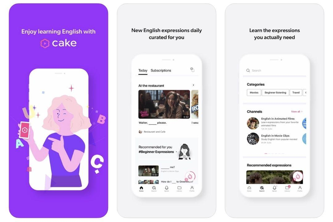 Giao diện của app luyện nghe tiếng Anh Cake 