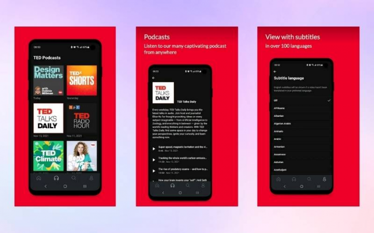 Giao diện của app luyện nghe tiếng Anh TED