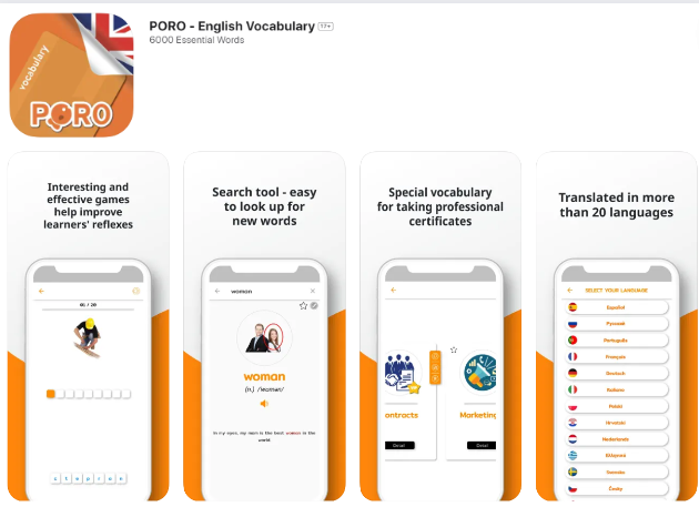 Poro English - một trong các app học từ vựng tiếng Anh được đánh giá cao