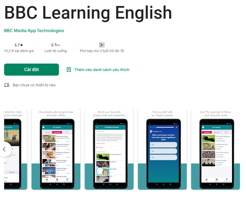 Giao diện tải app luyện nghe tiếng Anh BBC Learning English