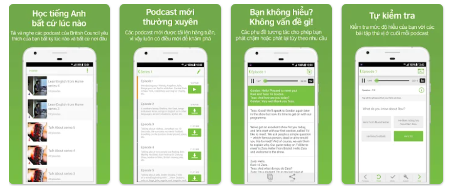 Giao diện của app luyện nghe tiếng Anh LearnEnglish Podcasts