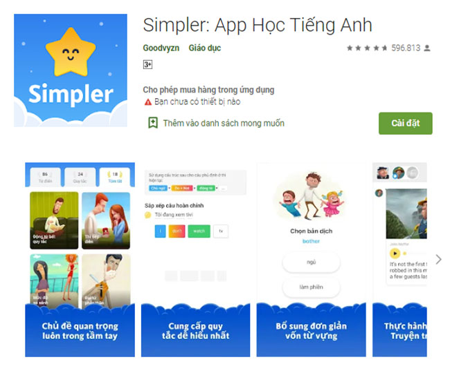 Giao diện tải app luyện nghe tiếng Anh Simpler