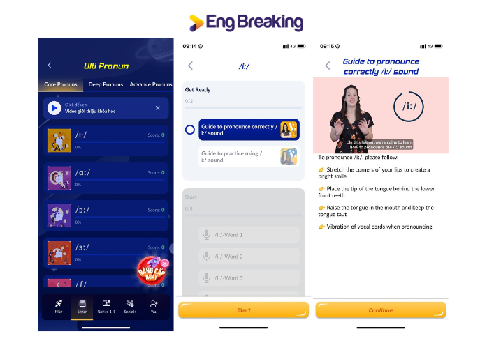Giao diện luyện phiên âm IPA của Eng Breaking