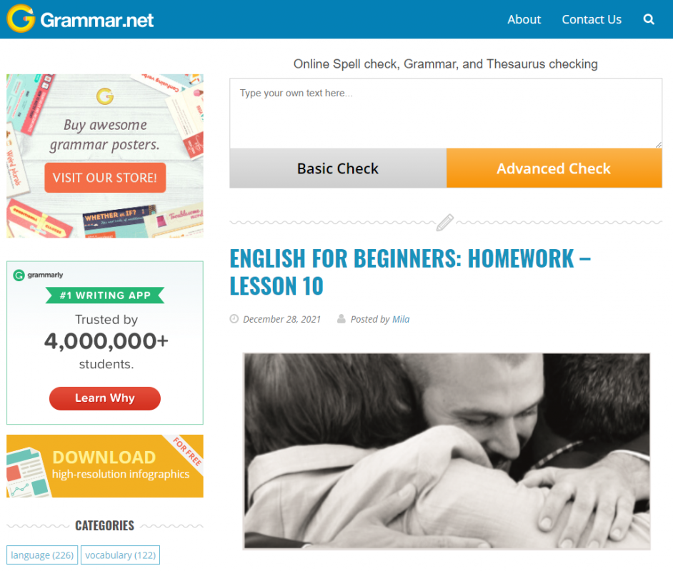 Giao diện web check ngữ pháp tiếng Anh Grammar Newsletter