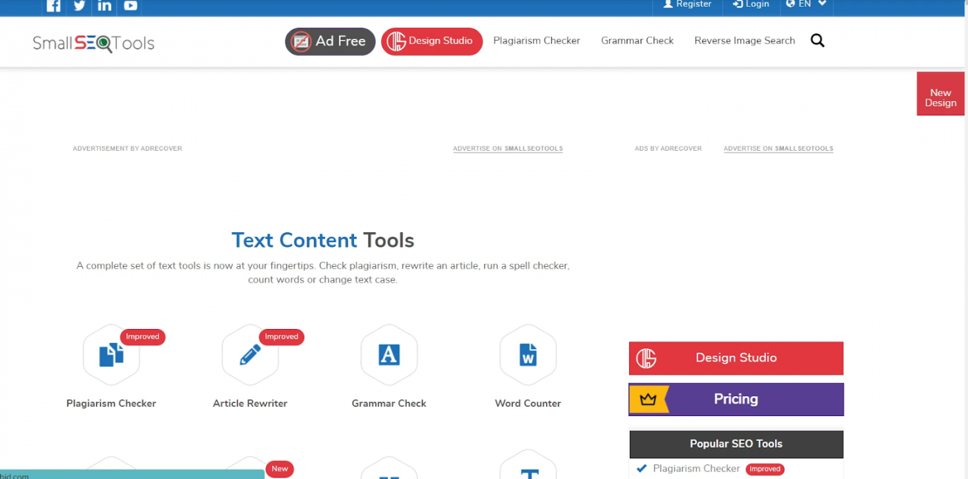 Giao diện web check ngữ pháp tiếng Anh SmallSeoTools