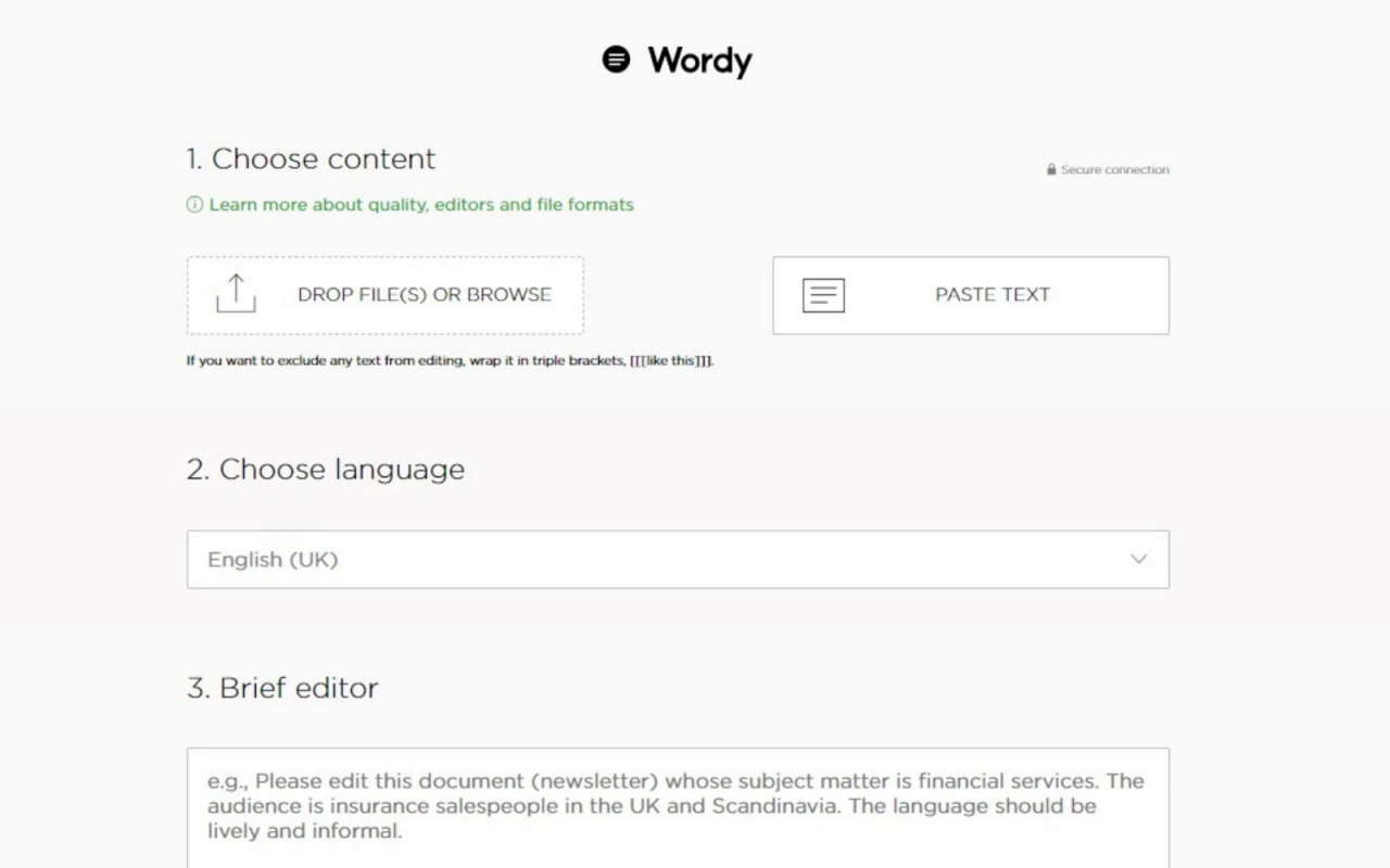 Giao diện web check ngữ pháp tiếng Anh Wordy