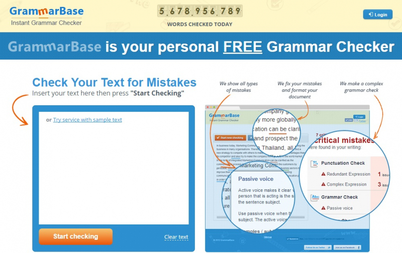 Giao diện web check ngữ pháp tiếng Anh GrammarBase