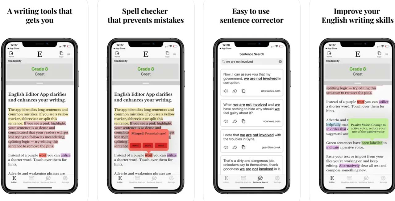 App check ngữ pháp tiếng Anh Hemingway Editor
