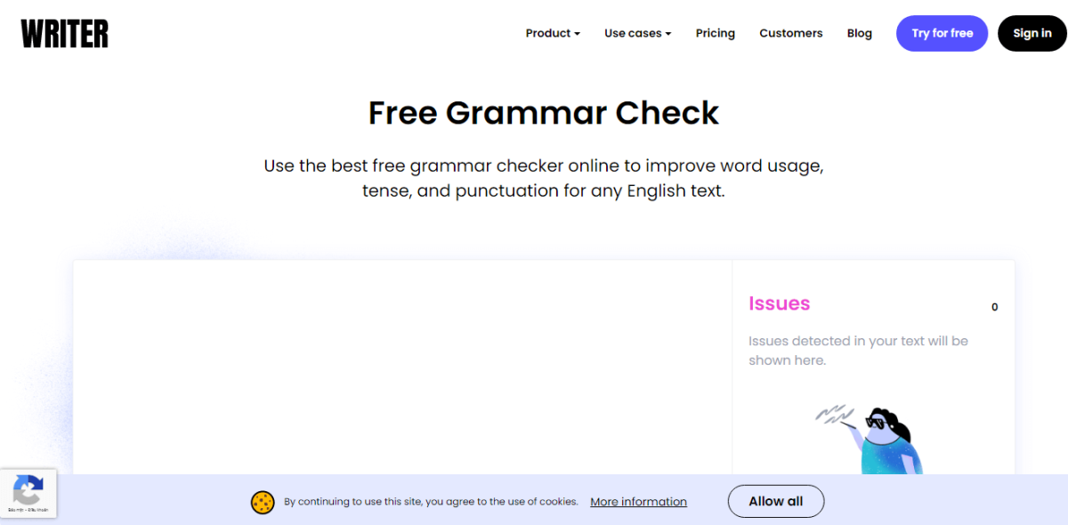 Giao diện của web check ngữ pháp tiếng Anh Writer