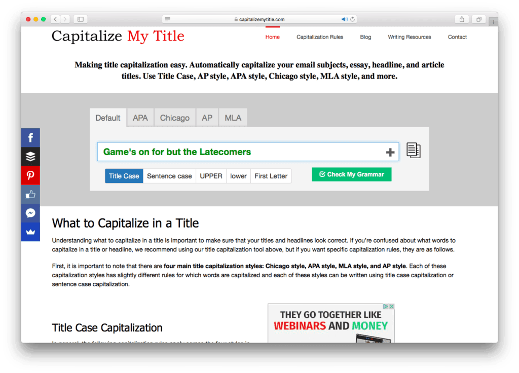 Giao diện web check ngữ pháp tiếng Anh Title Capitalization Tool