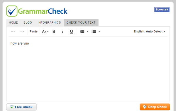 Giao diện web check ngữ pháp tiếng Anh GrammarCheck