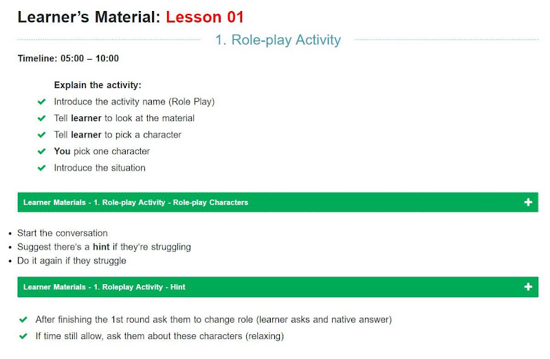 Một phần bài học trong native 1 to 1