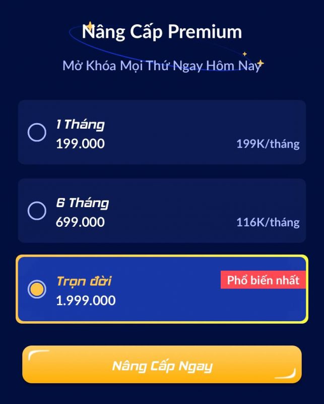 Giá nâng cấp Premium.