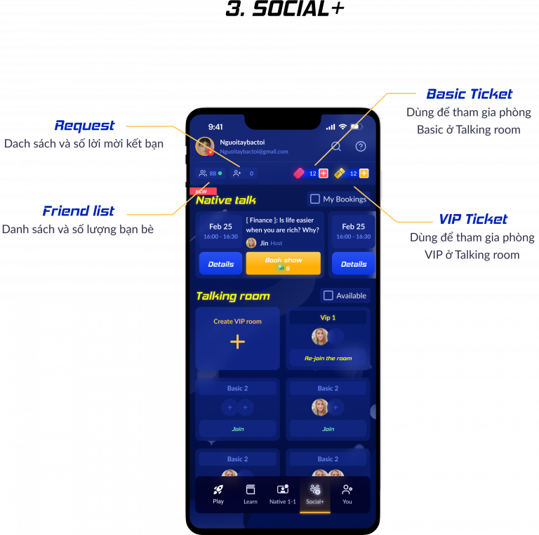 Giao diện phần SOCIAL+