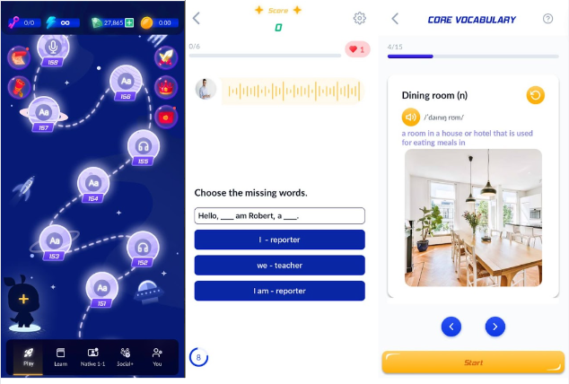 Giao diện tính năng PLAY của ứng dụng