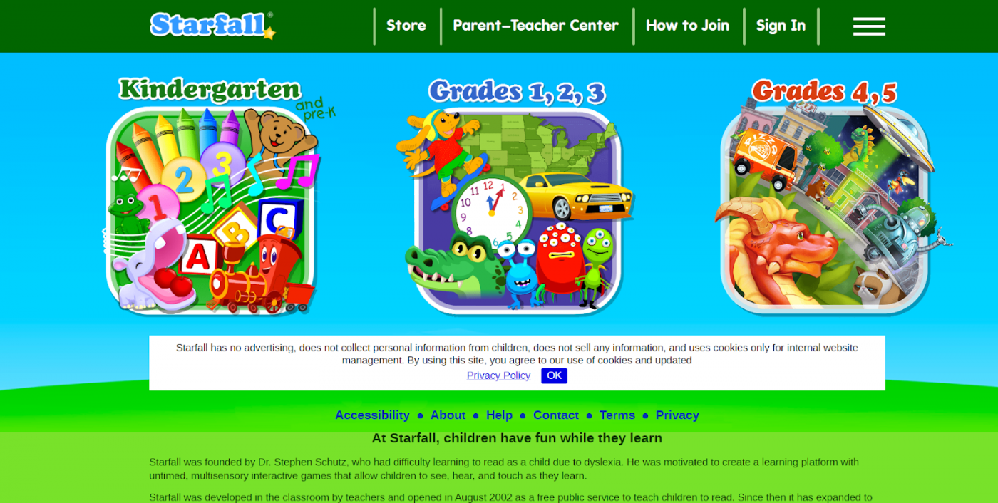 Học tiếng Anh cho trẻ em qua website Starfall