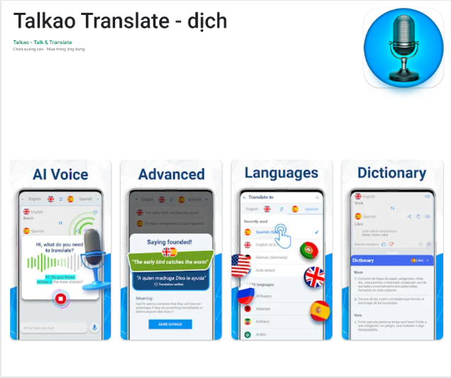 Ứng dụng dịch tiếng Anh bằng giọng nói - Talkao Translate