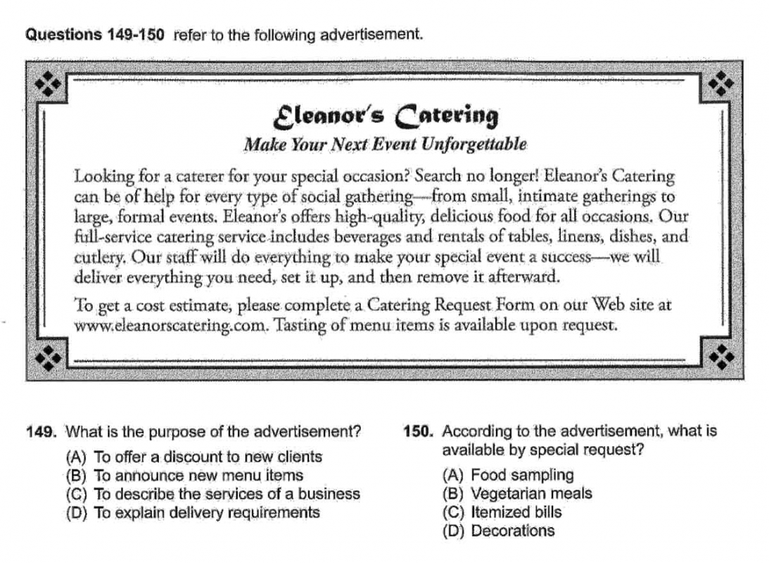 Ví dụ về dạng câu hỏi về thông tin chung trong TOEIC part 7 (Nguồn: ETS TOEIC Reading 2021)