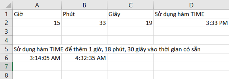 Các cách sử dụng hàm TIME