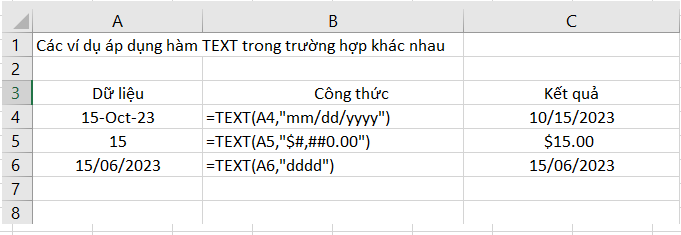 Cách dùng hàm TEXT trong excel