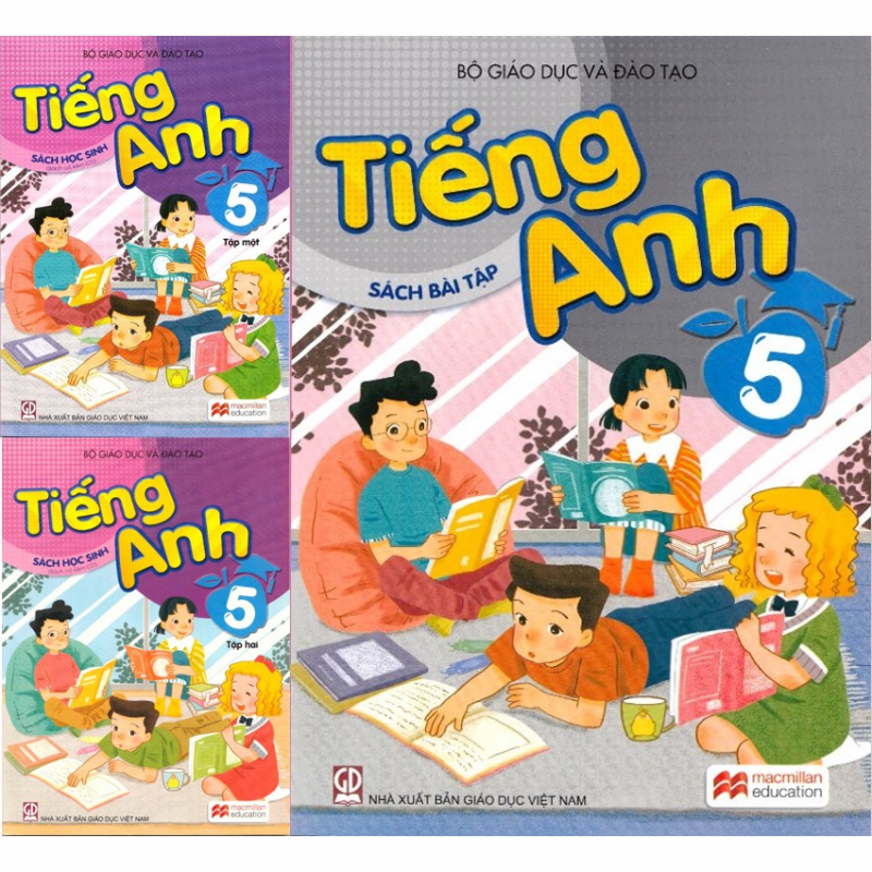 Sách giáo khoa tiếng Anh với 2 tập sách và sách bài tập