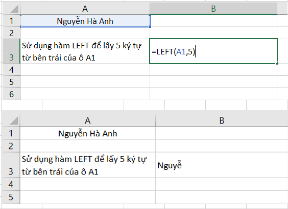 Sử dụng hàm LEFT để lấy những ký tự trong 1 ô