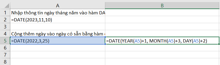 Ví dụ về hàm DATE - một trong các hàm cơ bản trong excel