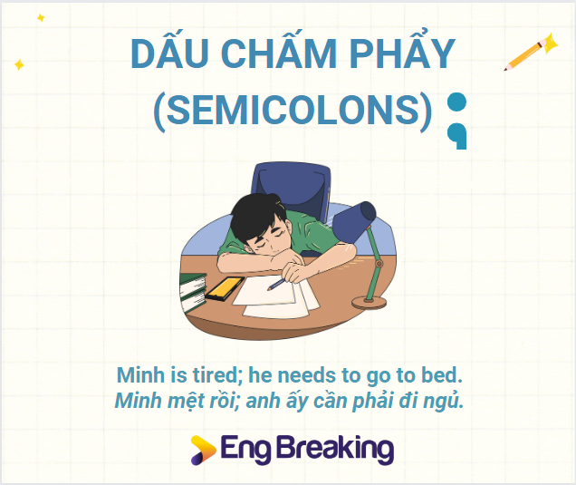 Ví dụ khi dấu chấm phẩy được dùng để phân cách câu